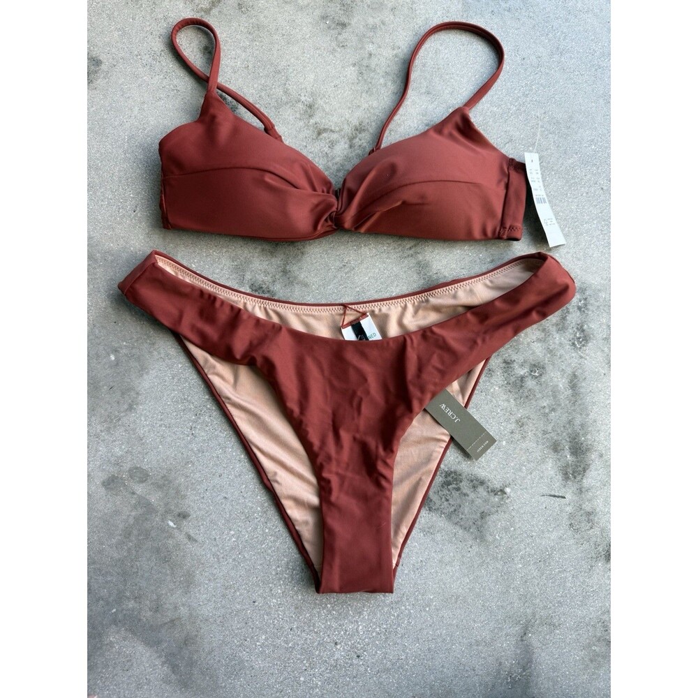 NWT J.Crew Rust Red Bikini Set S/M Twist Front Top High Cut Bottom Swim